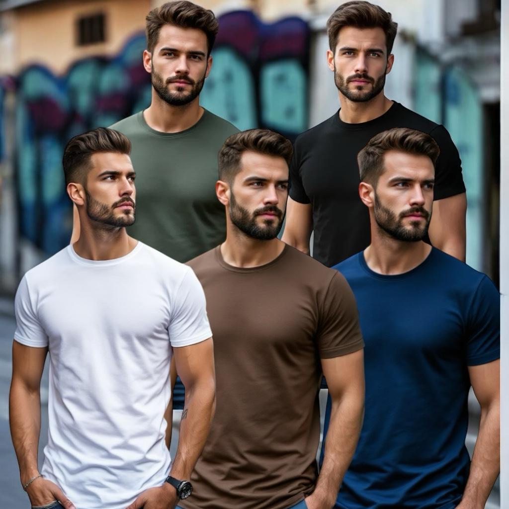 Kit 5 Camiseta Masculina Lisa Básica Sortidas 100% Algodão Premium