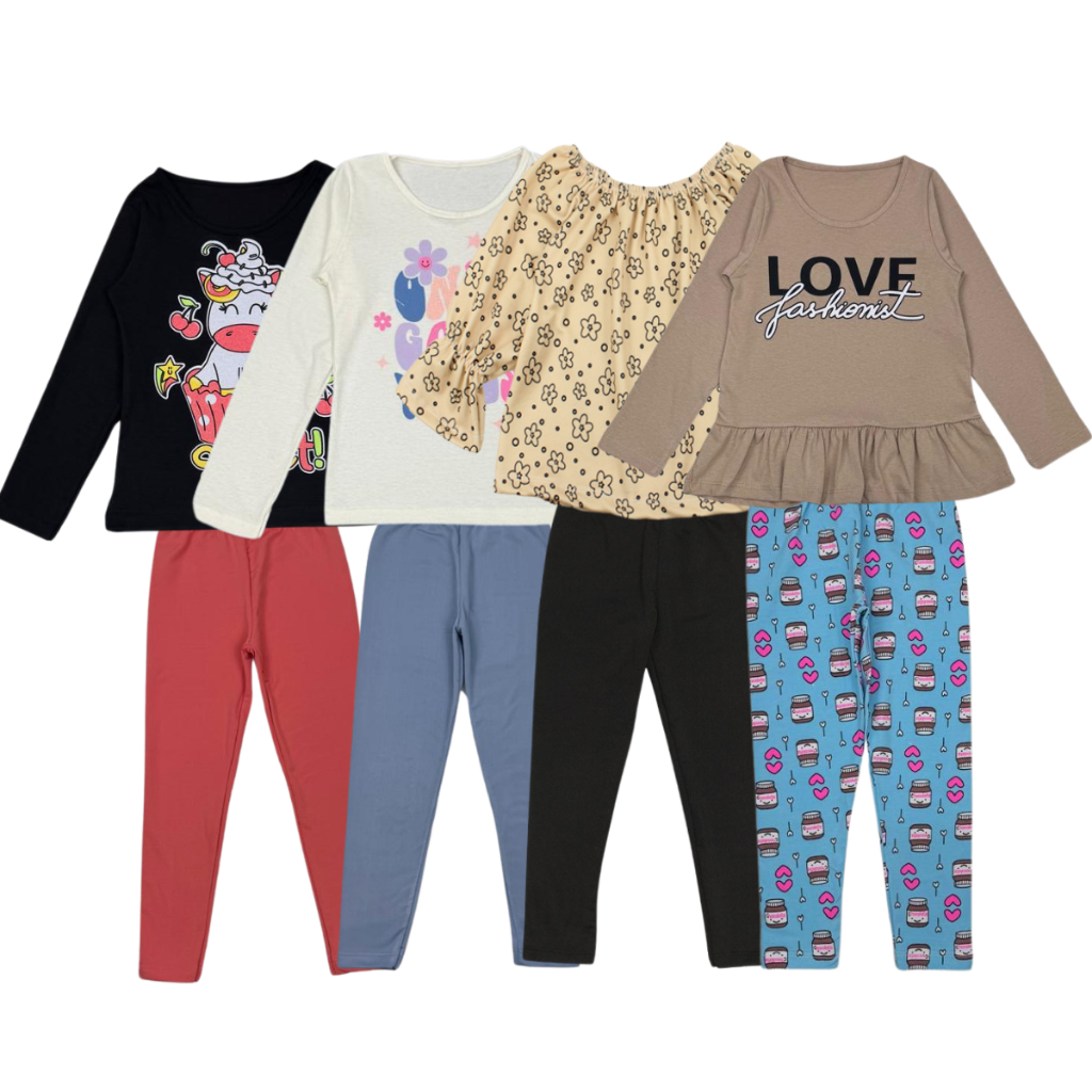 Kit Roupa Infantil Menina Conjuntos Meia Estação 4 Blusas Infantil + 4 Legging Infantil