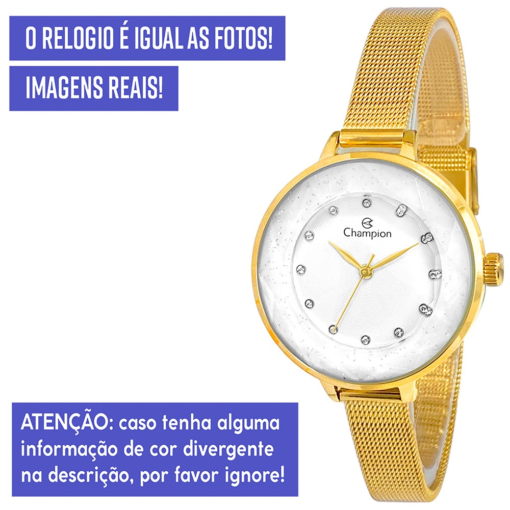 Detalhes do Relógio Feminino Champion Dourado Analógico Prova D'água Top
