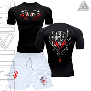 Kit Camiseta Compressão e Short compressão 2 Em 1 Anime Manga Bersek Cavaleiro Designer Gym Dark Mode em Oferta na Shopee