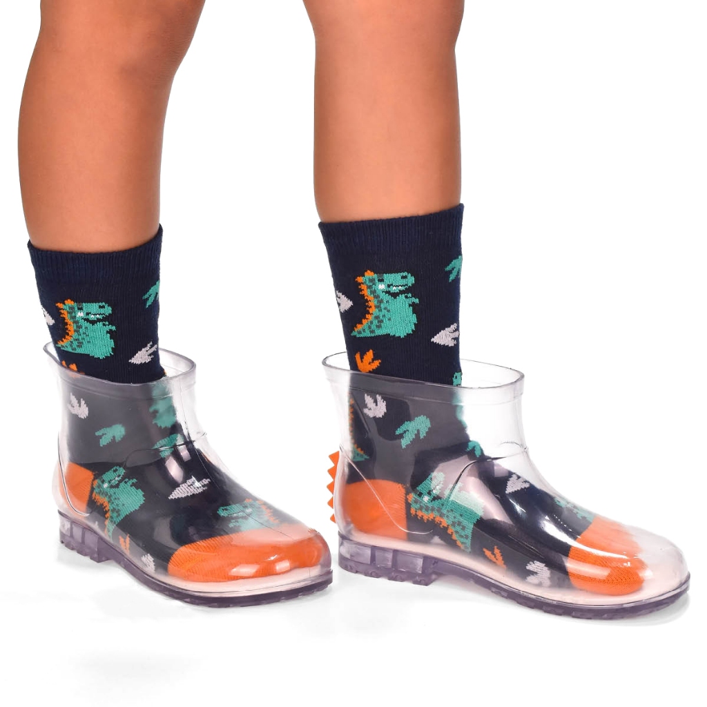 Galocha Infantil Menino Com Meia Dinossauro Confortável Chuva Bota Viaka Comercio Original