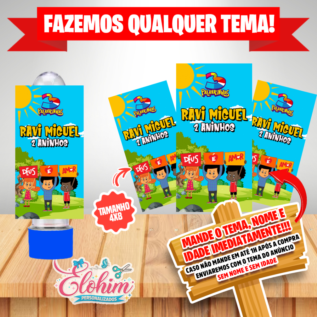 Rótulo Adesivo para personalizar Tubetes 12 cm - 3 Palavrinhas