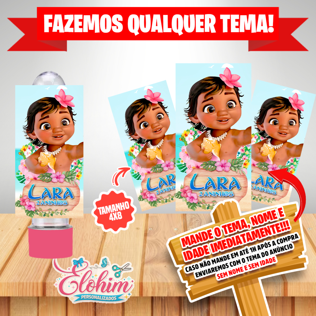 Rótulo Adesivo para personalizar Tubetes 12 cm - Moana Baby