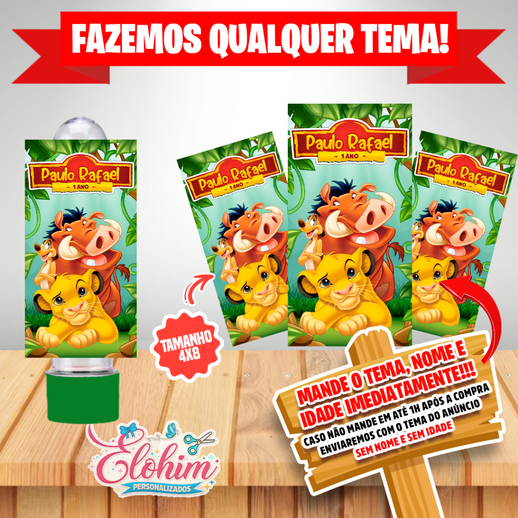 Rótulo Adesivo para personalizar Tubetes 12 cm - Rei leão