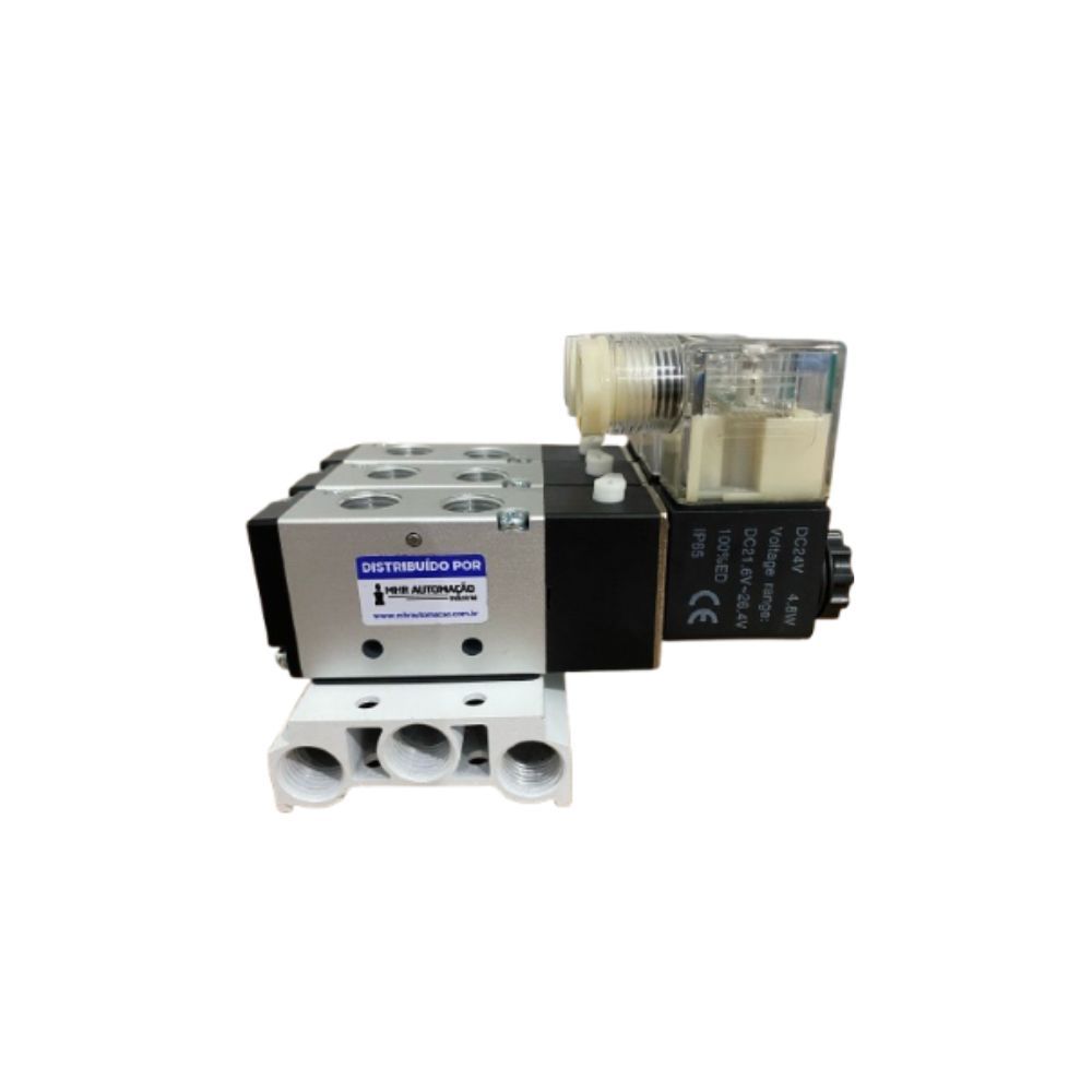 Bloco Manifold Pneumático com 3 Válvulas Solenoide 5/2 Vias 1/4"