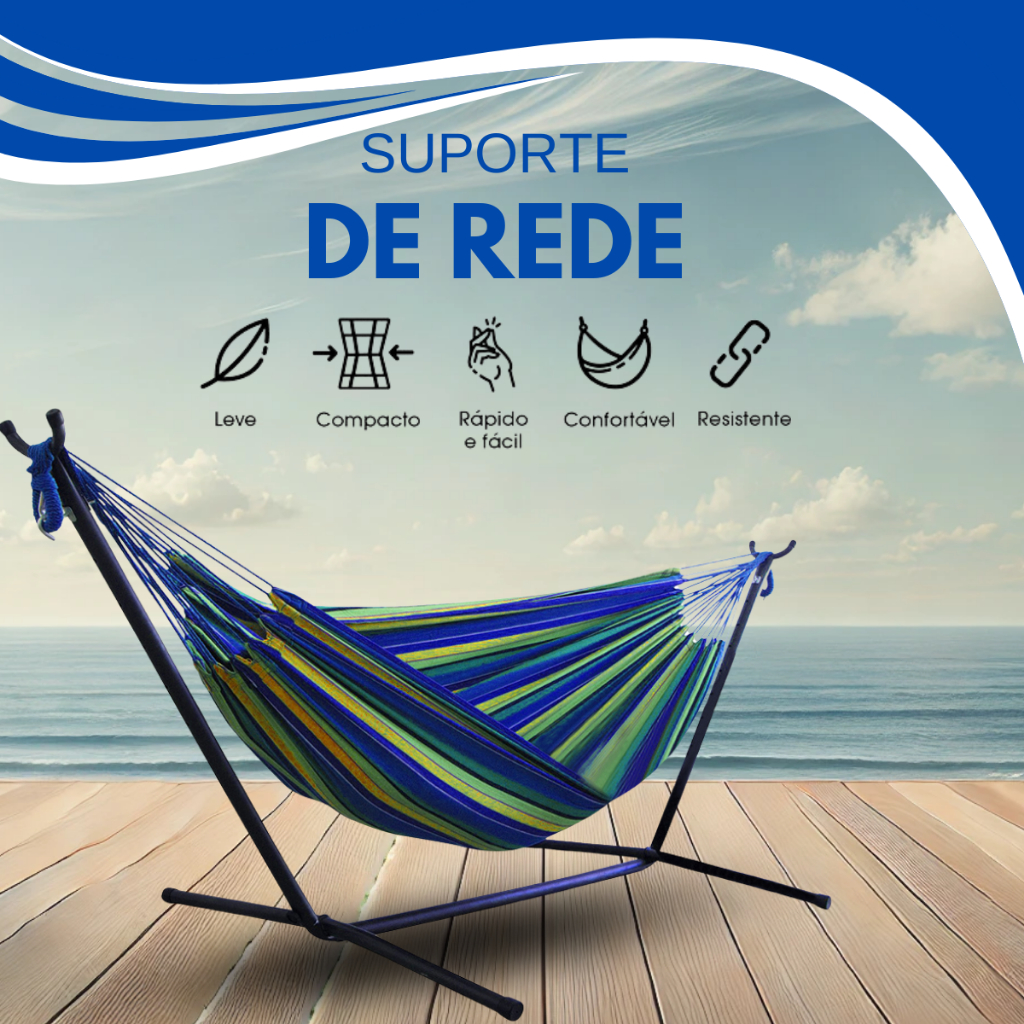 Suporte De Rede Descanso Area Externa Portátil Aço Reforçado C/ Gancho e Manipulo (SUPORTA...