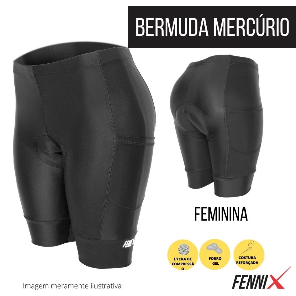 BERMUDA CICLISMO FEMININA LYCRA DE COMPRESSÃO FORRO GEL
