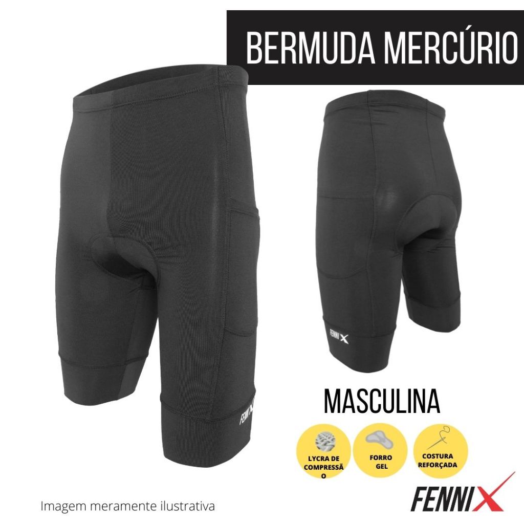 BERMUDA CICLISMO MASCULINA LYCRA DE COMPRESSÃO COM FORRO GEL