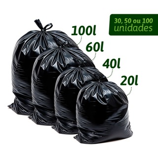 Kit Sacos De Lixo Resistente Preto Sustentável Espessura 0.4 Suporta Até 7kg 20 40 60 100 Litros em Oferta na Shopee