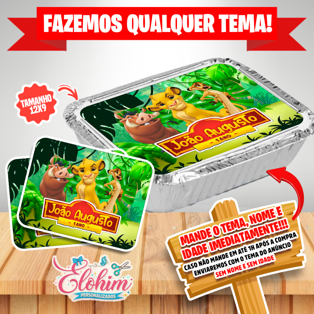 Rótulo Adesivo para personalizar Marmitinha 12x9 - Rei leão