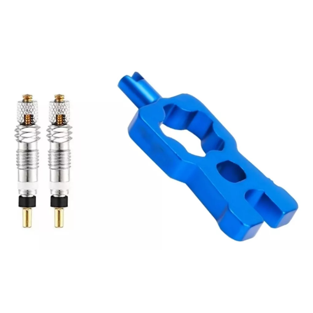 Kit Chave Pedal Pulse Válvula Presta E Schrader Bico Grosso E Bico Fino Para Câmara Tubeless + 2 Núcleos Bike Bicicleta
