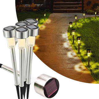Kit Luminaria Solar Balizador Espeto Led Chão Prata Decoração Jardim Quintal Luz Quente Frio RGB UF em Oferta na Shopee
