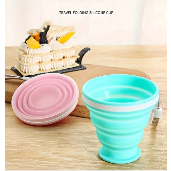 Copo Retrátil Dobrável Reutilizável em Silicone com Tampa 100ml