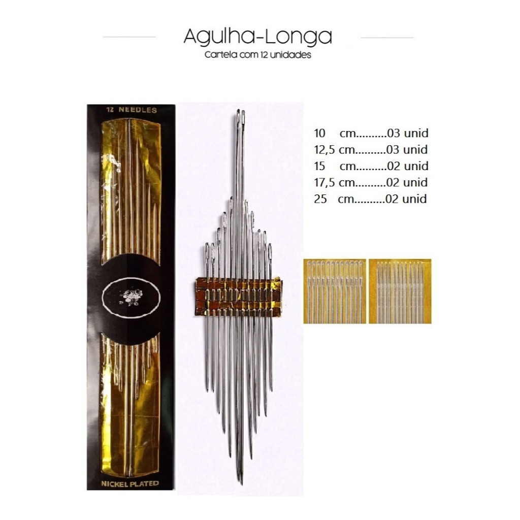 Kit 12 Agulhas Mão Longas Boneca Pano Artesanato Patchwork Ponta Resistente Pode Ser Usadas em Lonas