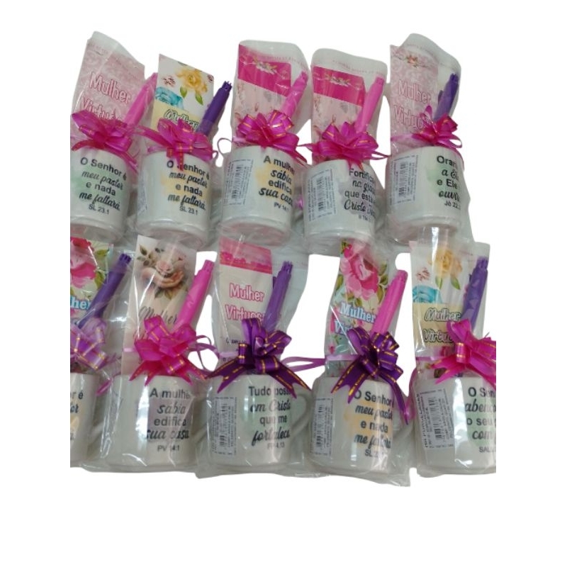 Mini Caneca 60ml com Caneta e Marca Página Kit 10 Unid Tema Versículos em Oferta na Shopee