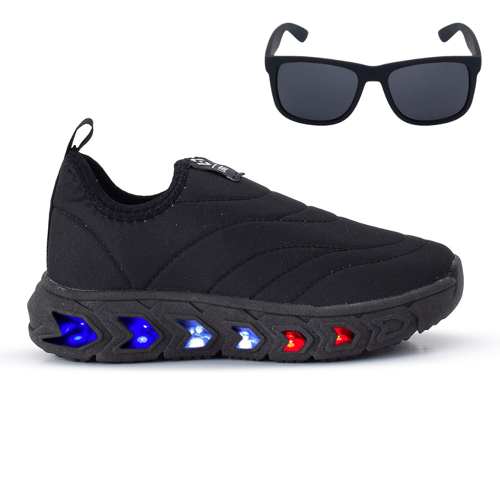 Tenis Infantil de Led Menino e Menina Calce Facil Preto + Oculos em Oferta na Shopee