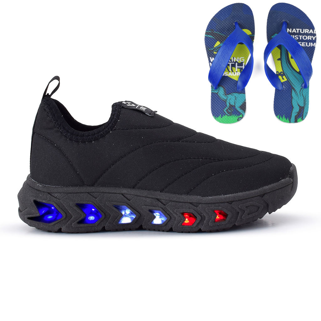 Tenis Infantil de Led Menino e Menina Calce Facil Preto + Chinelo em Oferta na Shopee