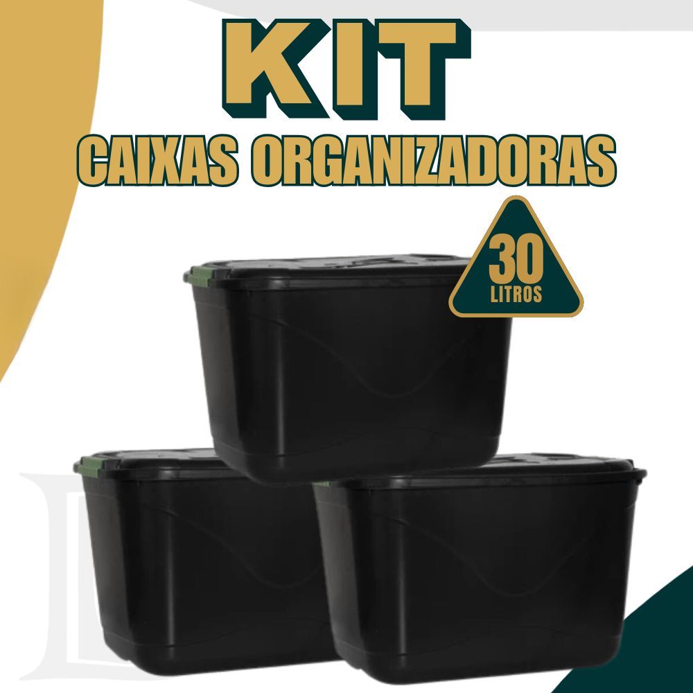 Kit Caixas Organizadora C/ Tampa e Trava 30L Cestos Organizadora  Grande para Brinquedos e Multiuso