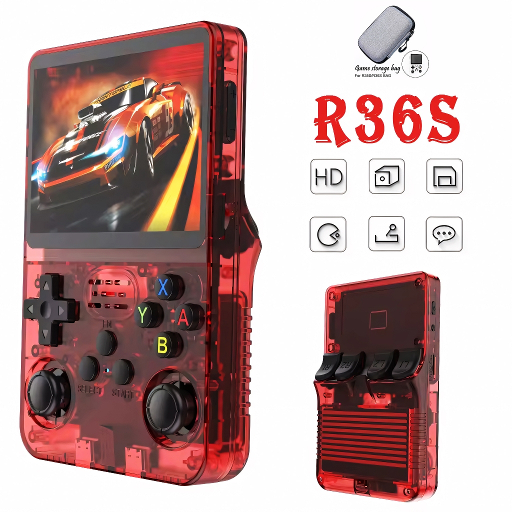 R36S ORIGINAL + 30.000 Jogos 128GB + Case, Vídeo Game Console Portátil, IPS 3.5 Polegadas,...