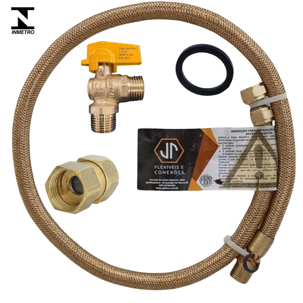 Kit Gás Mangueira Flexível Cooktop 80cm + Adaptador Macho x Macho + Adaptador Dako Fêmea GLP GN Flex