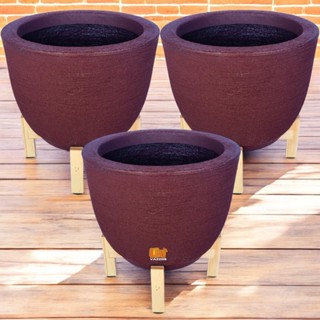 Kit 3 Vasos Bojo Escovado P Polietileno P/plantas ou Flores + 3 Suportes Madeira Pinus em Oferta na Shopee