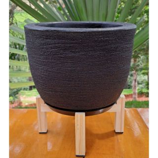 Kit 1 Vaso Bojo Escovado P Polietileno P/plantas ou Flores + 1 Suporte Madeira Pinus em Oferta na Shopee