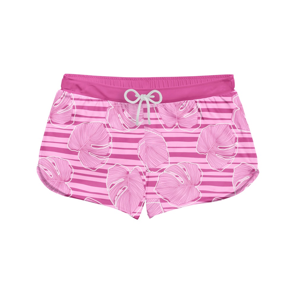 Short Feminino Praia Carnaval Verão Floral Listrado Rosa REF 677 Home Custom
