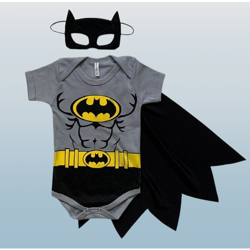 Body de Bebê Personagens Super Herois Batman Body + Mascara Mesversario Temático + Capa
