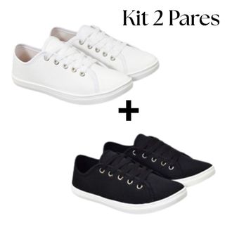 Kit 2 Tênis Feminino Casual Confortável Leve Preto Branco
