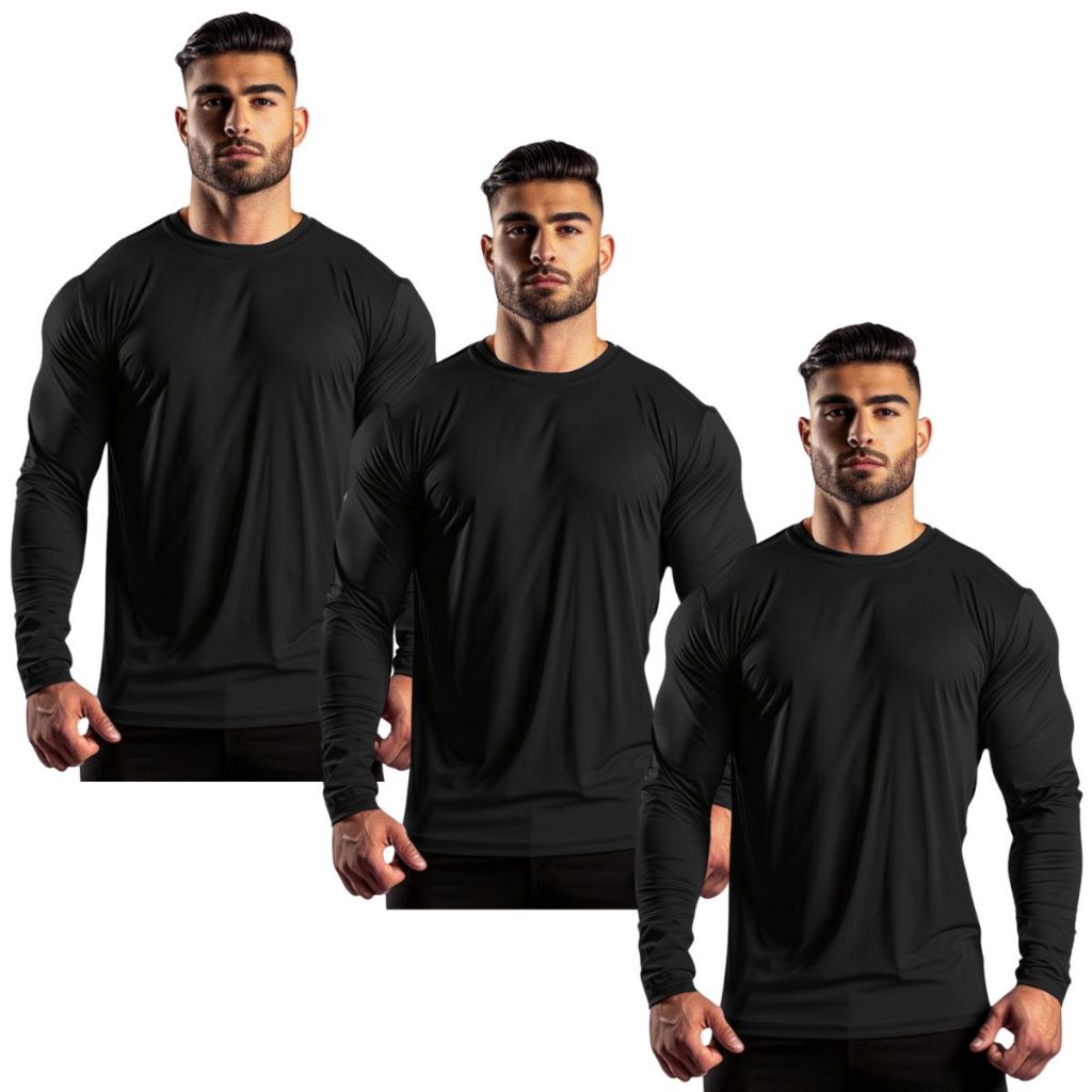 Kit 3 Camisetas Segunda Pele Manga Longa Tecnologia Dry Anti Odor Anti Suor Termica Corrida Bike EPI Blusa Camisa em Oferta na Shopee