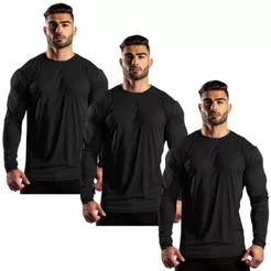 Kit 3 Camisetas Segunda Pele Manga Longa Tecnologia Dry Anti Odor Anti Suor Termica Corrida Bike EPI Blusa Camisa