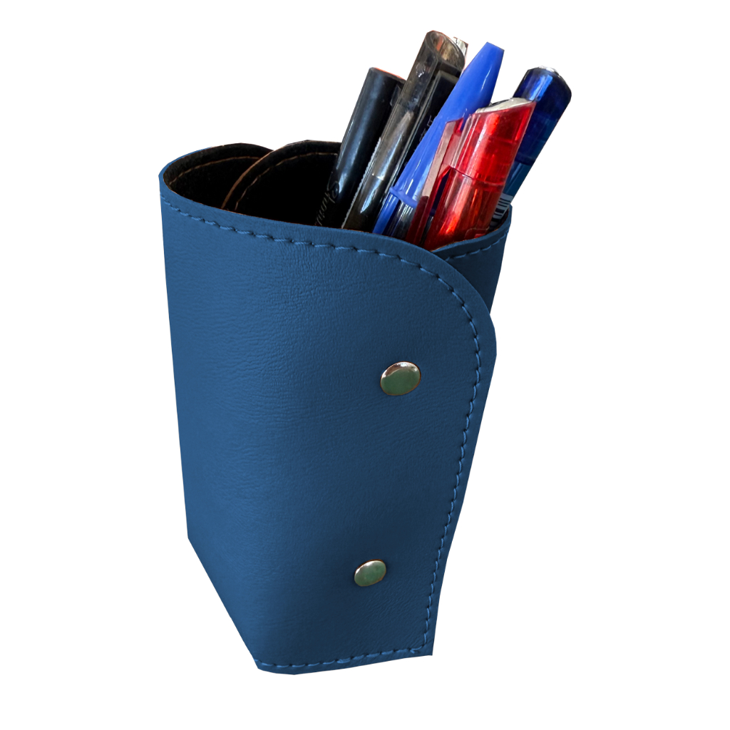 Porta Caneta em Couro Ecológico Azul