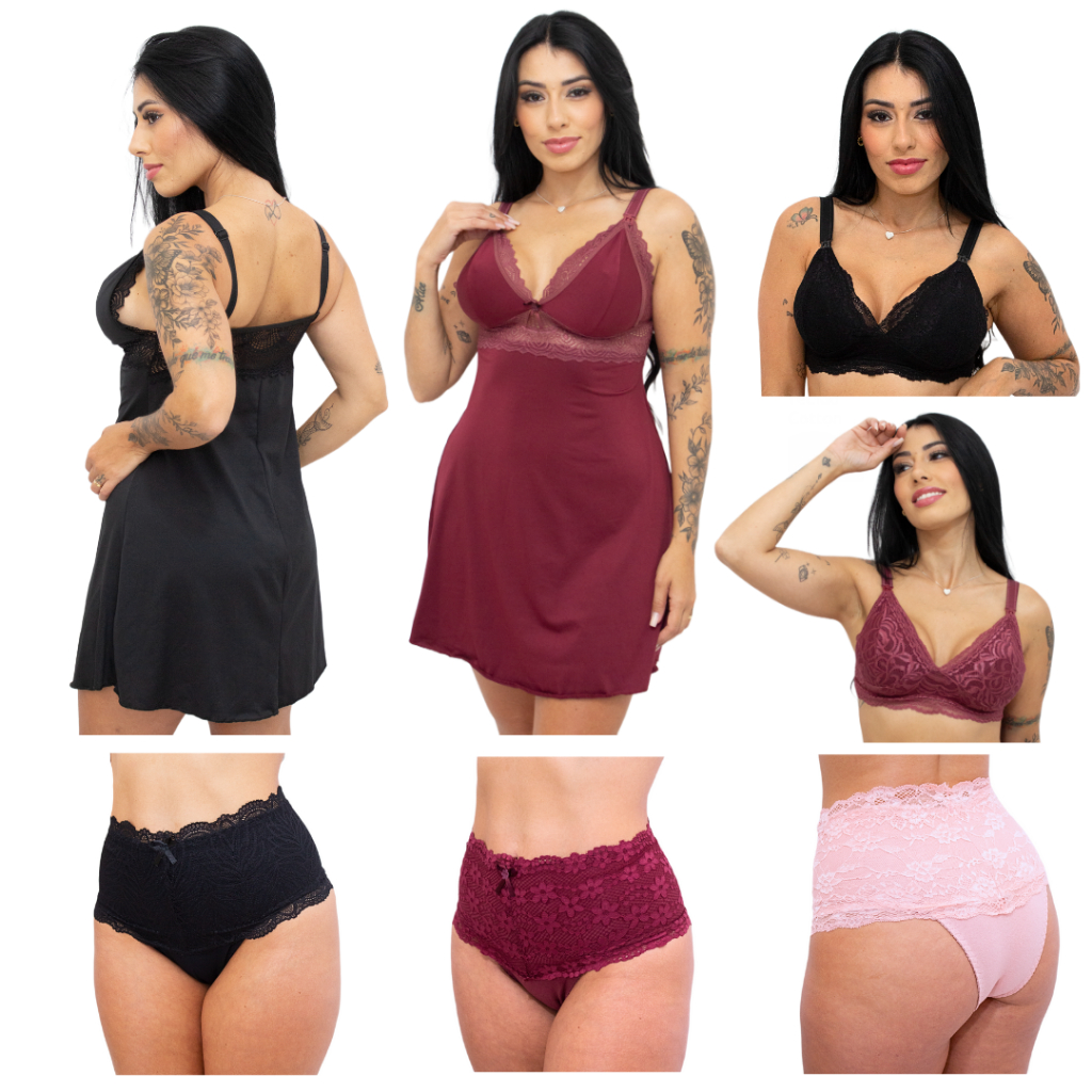 Kit Amamentação 2 Camisola + 2 Sutiã + 3 Calcinha Pós Parto Roupas Para Gestante Lactantes Conjunto em Oferta na Shopee