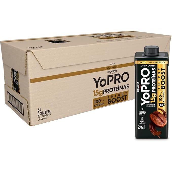 Pack YoPRO Bebida Láctea Energy Boost UHT Café Expresso 15G de Proteínas 250ml - 24 Unidades - Health