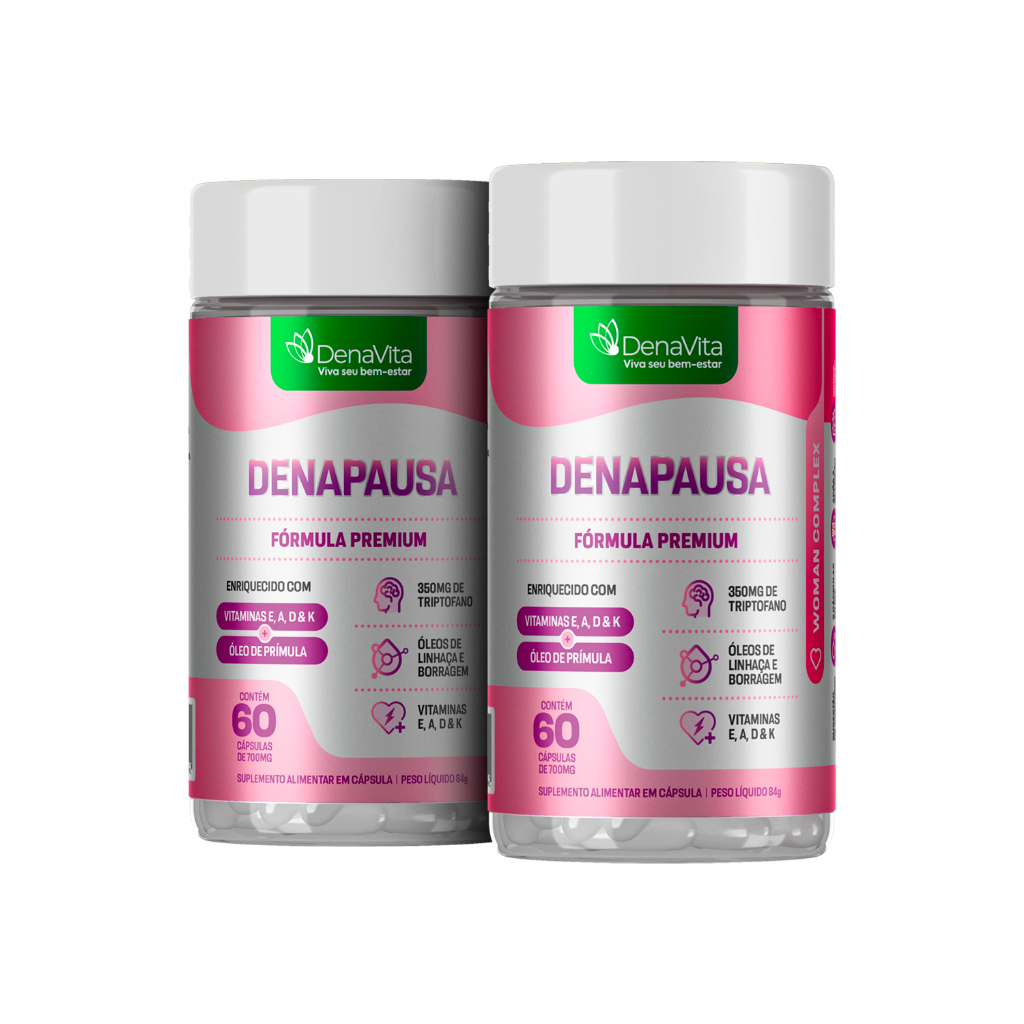 Kit 2x Denapausa, Óleo de Prímula, Linhaça, Borragem + Triptofano - Menopausa e TPM - Denavita