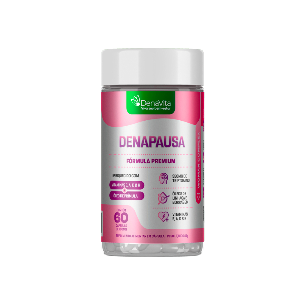 Denapausa - Óleos de Prímula, Linhaça, Borragem + Vitaminas A, D, E, K + Triptofano - Menopausa e TPM - Denavita