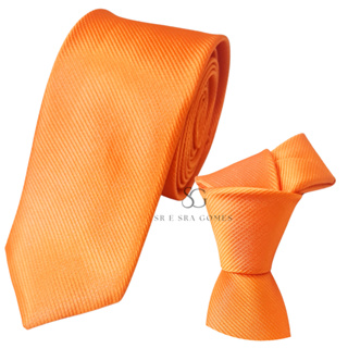 Gravata Laranja Tecido Trabalhado Riscadinho em Oferta na Shopee