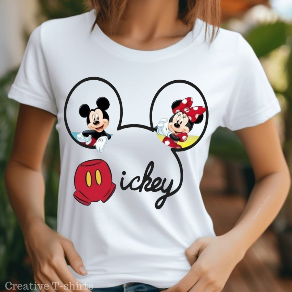 Camisa Estampada Minnie e Mickey: Blusa Femininas, Masculina e Camisetas Infantis. Exclusivas!