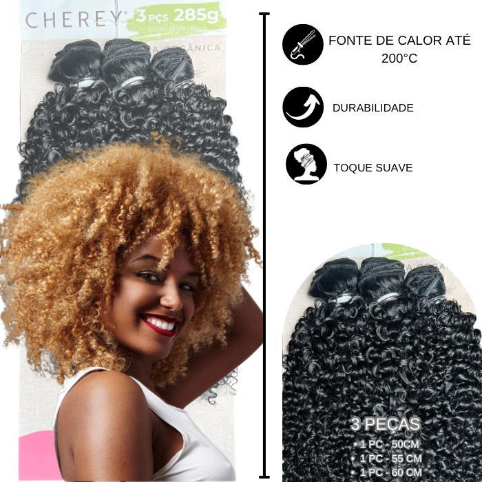 Cabelo Cacheado Curto Orgânico Fibra Premium 60cm Goivo Cherey