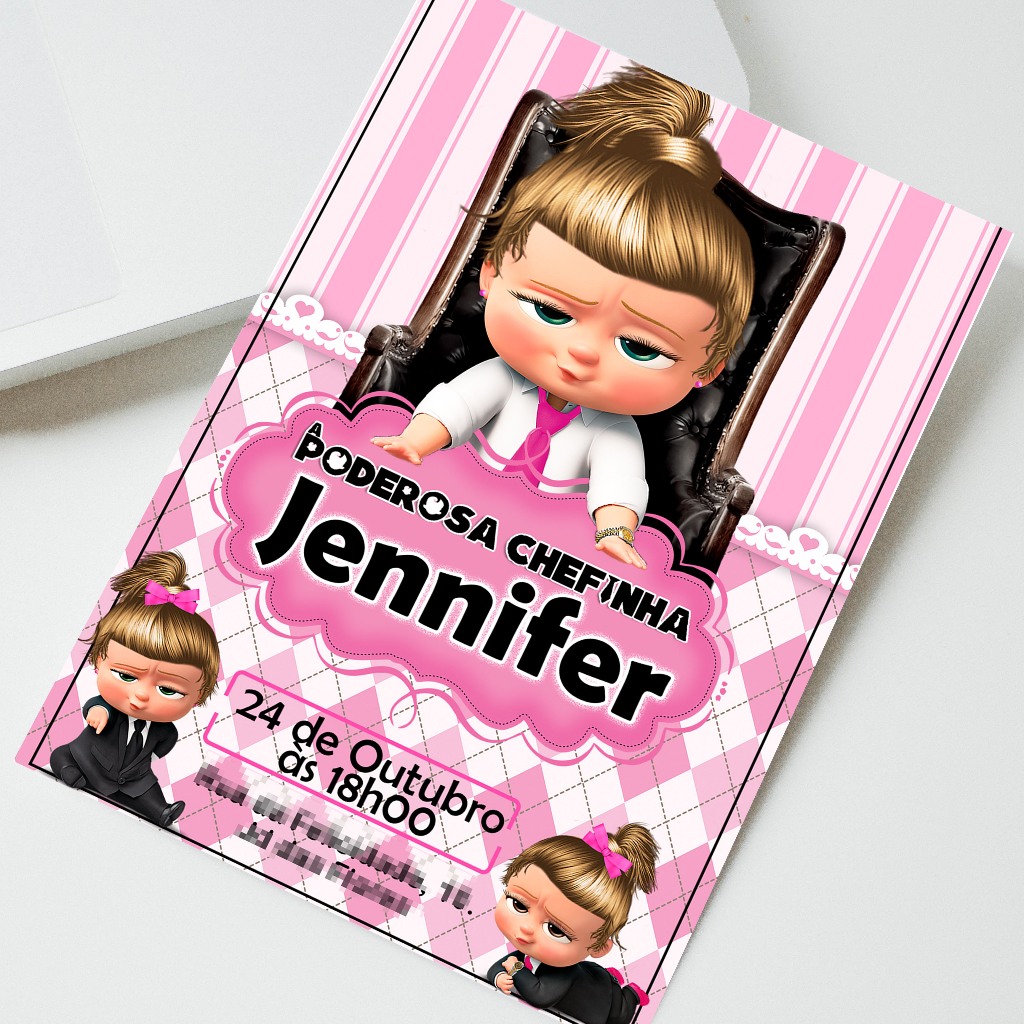 Kit Convites de Aniversário Poderosa Chefinha - Personalizado em Papel Fotográfico 230g