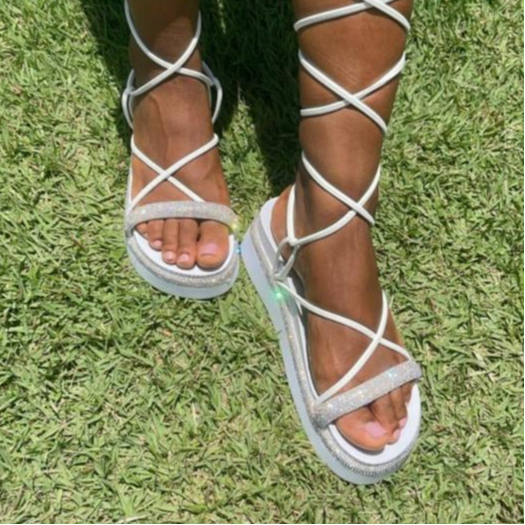 Papete Plataforma Gladiadora De Amarrar ajustável Amarraçao Com Strass em Oferta na Shopee