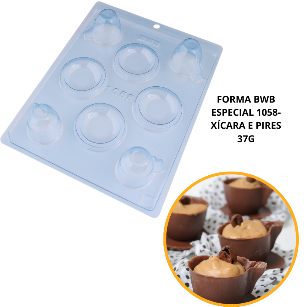 1~4 Forma para chocolate bwb com silicone (3 partes)1058 - Xícara e Pires 37g (Conjunto) (CHOCO) em Oferta na Shopee
