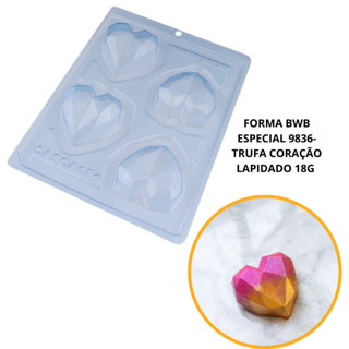 1~4 Forma BWB Com Silicone(3partes)Para Chocolate Cód.9836-Trufa Coração Lapidado 65g. Para Bombons. (CHOCO) em Oferta na Shopee