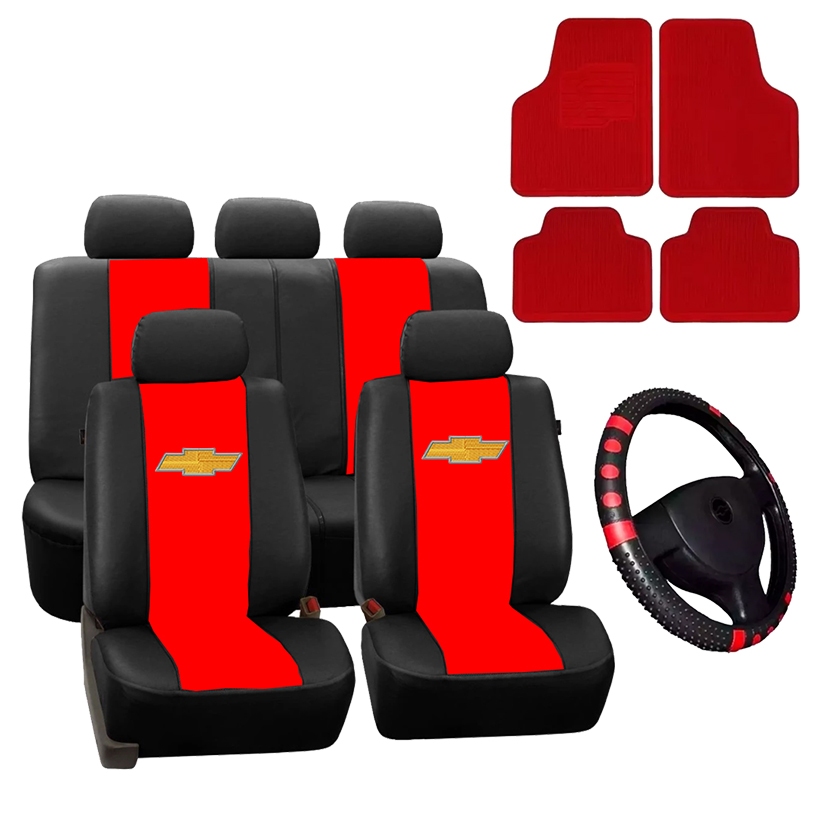 Kit Capa Banco Couro + Tapete + Capa Volante Preto/Vermelho - Celta Classic Cobalt
