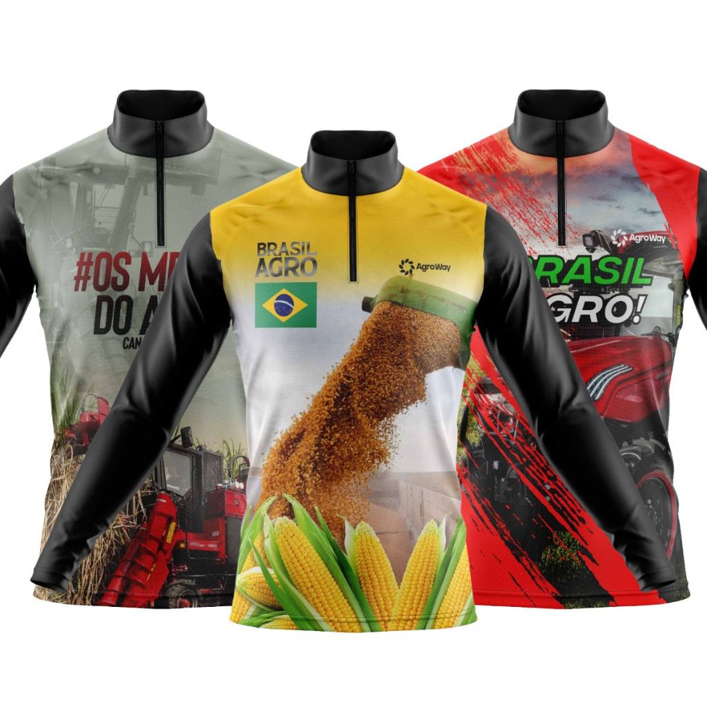 Kit 3 Camiseta Camisa Agro Manga Longa Zíper Proteção Uv Solar Colheita Trabalho Campo Moda Rural Estilo Fazenda Roça