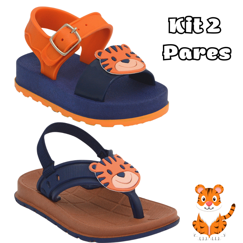 Kit Sandália Papete Chinelo Infantil Feminino Menino Safari Confortável Leve Macio