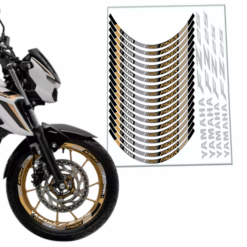 Friso Adesivo FZ 25 Fazer 250 REFLETIVO roda Aro moto Yamaha FZ25 Fazer 250 + Interno Moto Branca 2025