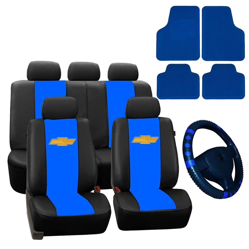 Kit Capa Banco Couro + Tapete + Capa Volante Preto/Azul - S10 Tracker Vectra Agile