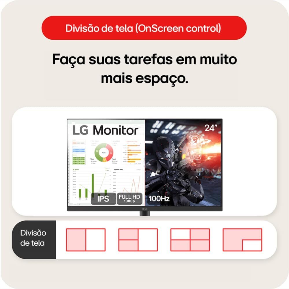 Detalhes do Monitor PC Gamer LG 24” IPS, Full HD, 100Hz, HDMI - 24MS500-