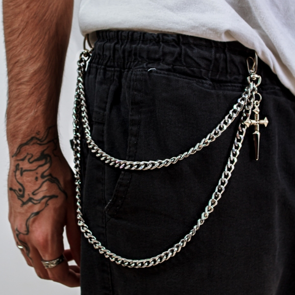 Acessório P/Calça Corrente Lixada Cruz Reforçada Punk Rock Off